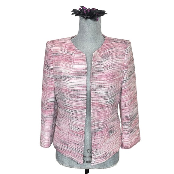 Kasper open Blazer Womens Petite Size 4 Long Sleeves Pink Multi Tweed - Picture 1 of 11